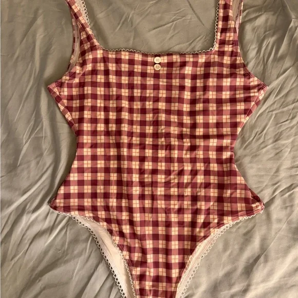 Oddli Plum Plaid One-Piece Swimsuit - Picture 2 of 5